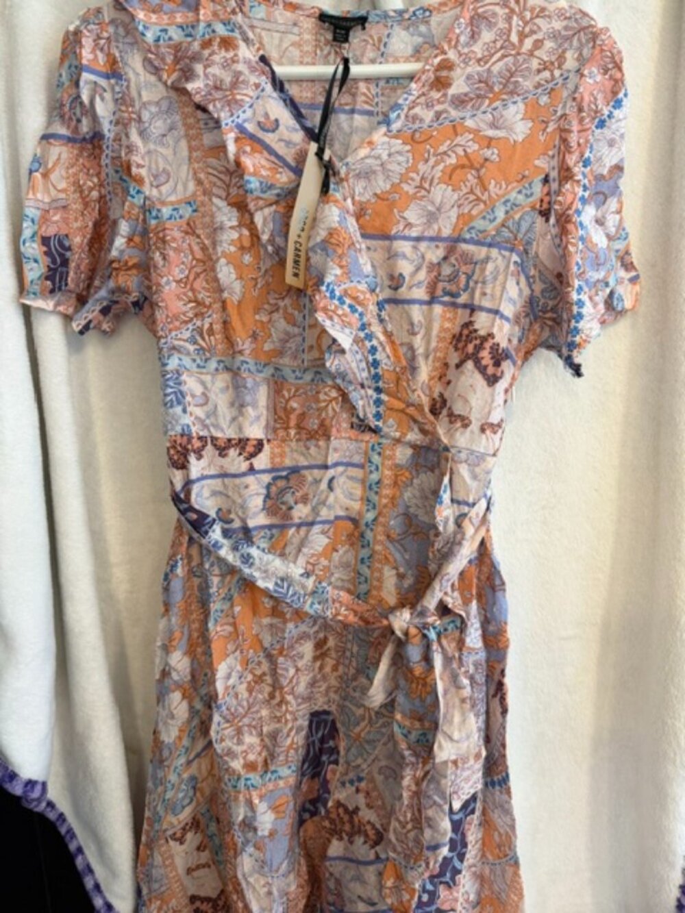 NWT Coco + Carmen Boho Patchwork Floral Wrap Dress S/M